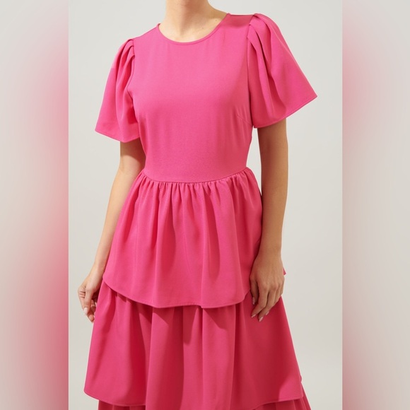 NWT SUGARLIPS Sweet Nothing Tiered Midi Dress  in Fuchsia Pink Size Medium - Picture 14 of 16